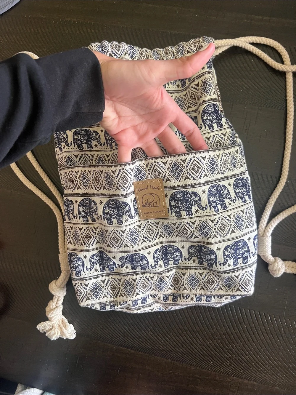 Handmade Elephant drawstring bag from Thailand